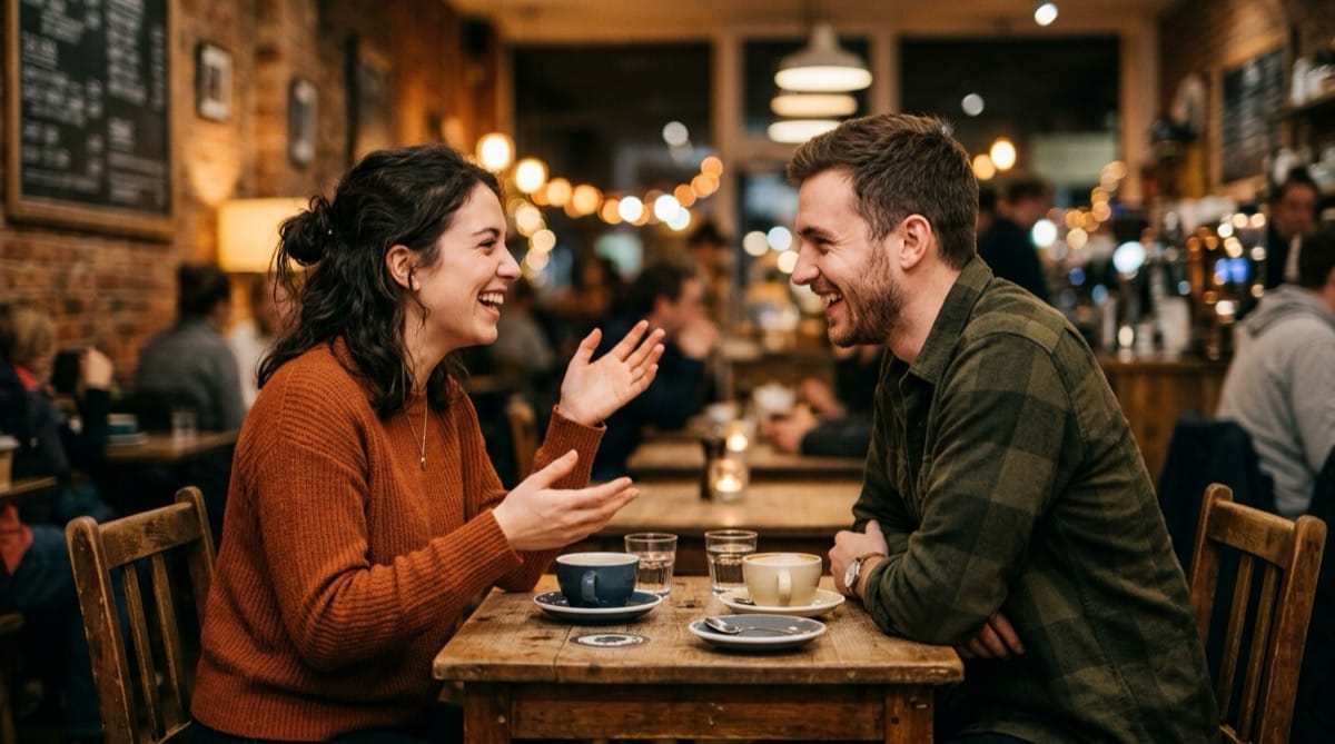 Pärchen beim Date im Gespräch in einem Café