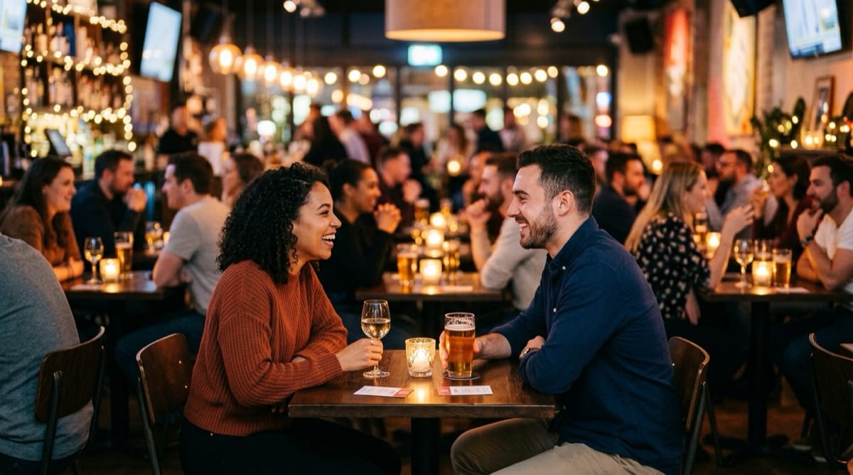 Singles bei einem Speed-Dating Event im Gespräch